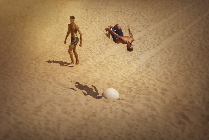 跳, 海滩, 乐趣, 夏季, 假日, 球, 全长, 沙