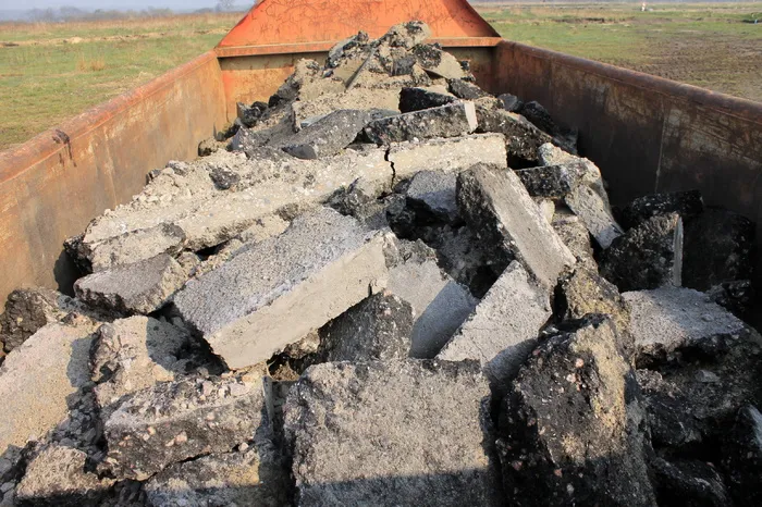 灰色混凝土砖、建筑碎石、碎片、现场、固体、日、自然、行业