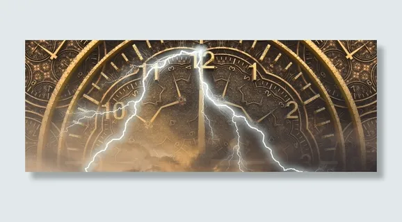 黄铜色圆钟、时间、科幻、未来主义、宇宙、旗帜、标题、建筑