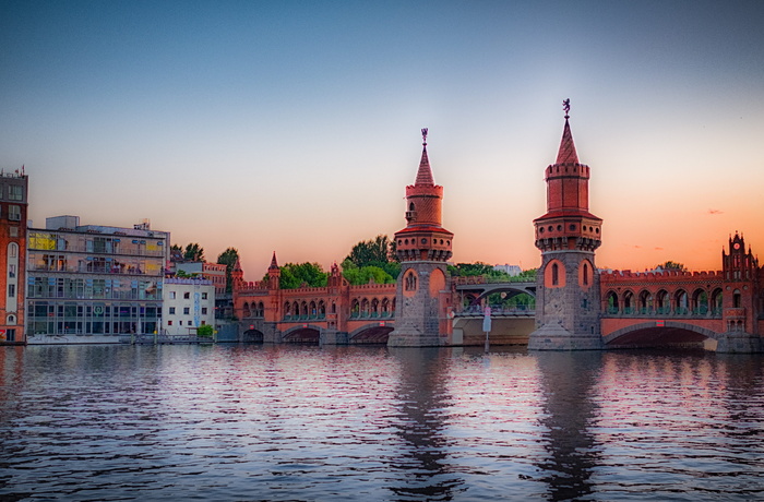 柏林，spree，oberbaumbrücke，bridge，Night，capital，德国，建筑