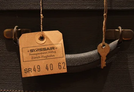 瑞士航空标签，灰色，袋子，行李标签，钥匙，旧，复古