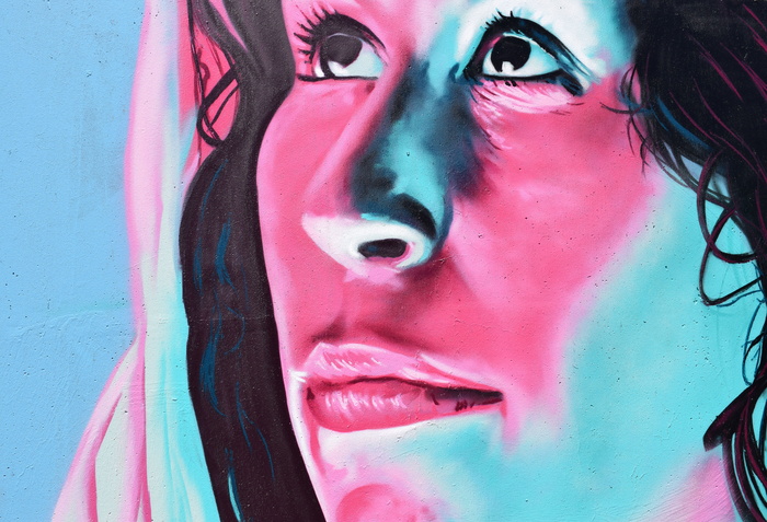 艺术流行肖像，女人，墙，艺术，壁画，绘画，涂鸦，脸
