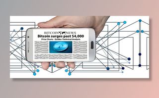 个人，手持，android智能手机，显示，比特币文本，比特币，硬币，货币