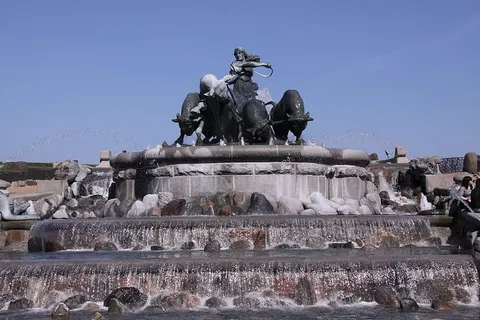 格菲恩，喷泉，石头，哥本哈根，丹麦，蓝天，首都，丹麦