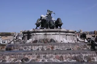 格菲恩，喷泉，石头，哥本哈根，丹麦，蓝天，首都，丹麦