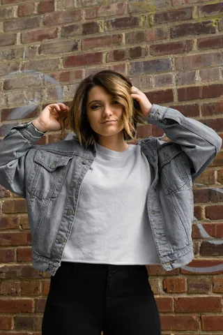 美国, 罗利, 罗利市中心, 牛仔夹克, 灰色, 模型, 造型