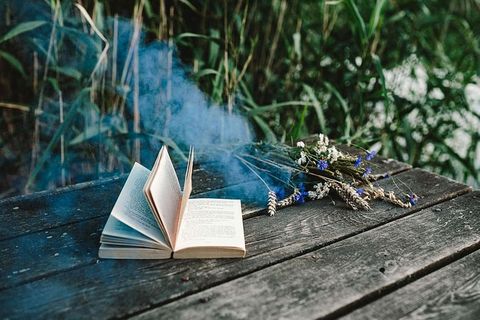 彩色烟雾弹、书籍和老式相机