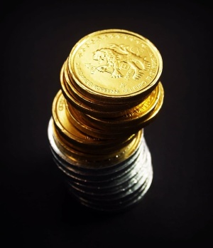 硬币，黄金，现金，孤立的，塔，经济，利率，生意