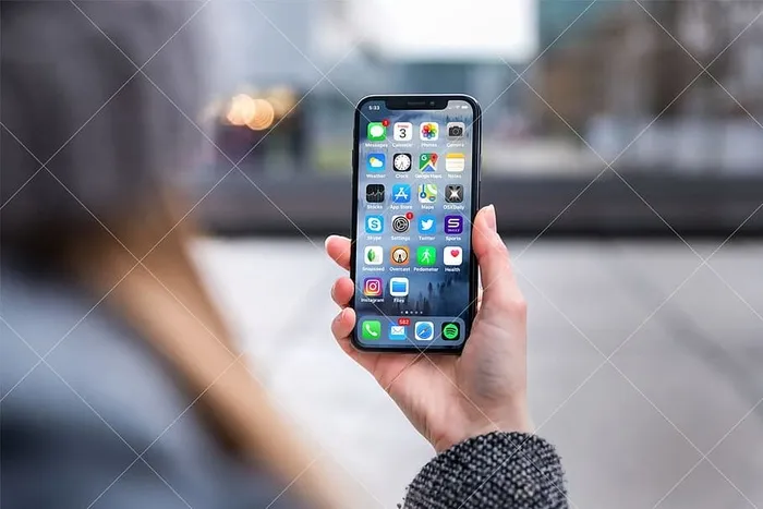 女人在街上用她的iPhone X