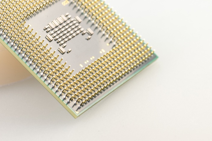 金色计算机处理器单元、白色、表面、cpu、处理器、宏、笔、引脚