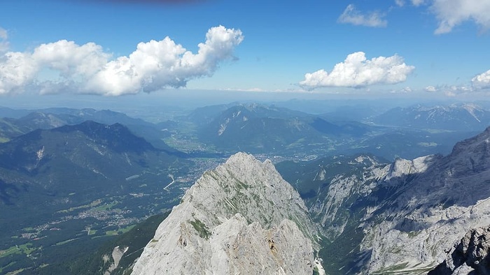 阿尔卑斯山，祖格斯皮茨山，德国，加米什·帕滕基琴，阿尔卑斯山，山顶，全景