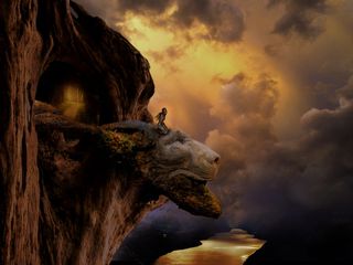 女人，跪着，悬崖，数码，壁纸，天空，自然，风景