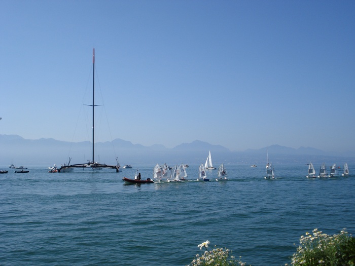 双体船、alinghi、日内瓦湖、洛桑、瑞士、ouchy、帆船、乐观主义者