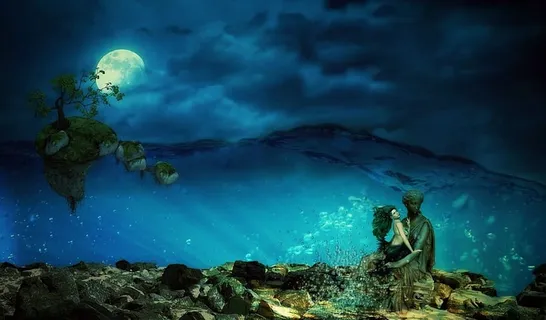 绘画、美人鱼、海洋、神秘、水、女性、幻想、浪漫 绘画、美人鱼、海洋、神秘、水、女性、幻想、浪漫