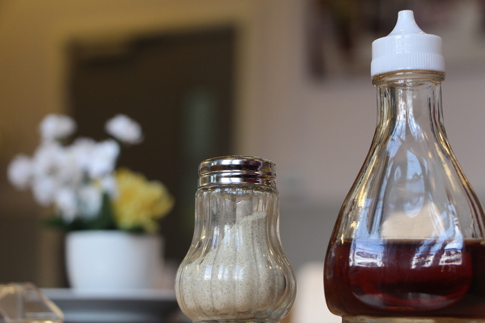 咖啡厅, 醋, 胡椒, 食品, 厨房, 餐厅, 表, 顿饭