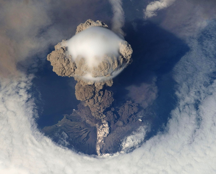 顶部，视图，灰色，棕色，火山，火山喷发，喷发，火山作用