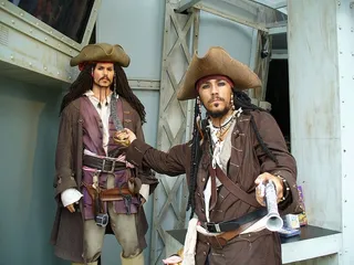 两个，男人，穿着，杰克，麻雀服装，海盗，电影，加勒比，强盗