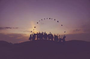 黎明，黄昏，毕业生，山，人，剪影，学生，成功