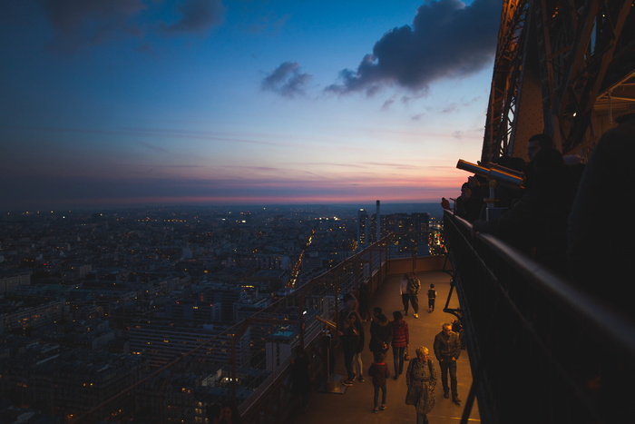 高，角度照片，城市，人，步行，旁边，顶部，建筑