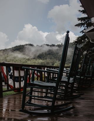 美国，蓝岭公园路，雾，山，国旗，美国，寒冷，绿色