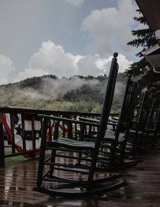 美国，蓝岭公园路，雾，山，国旗，美国，寒冷，绿色