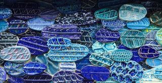 五彩、石材装饰、椭圆形、蓝色、装饰品、艺术品、陈列品、瓷器