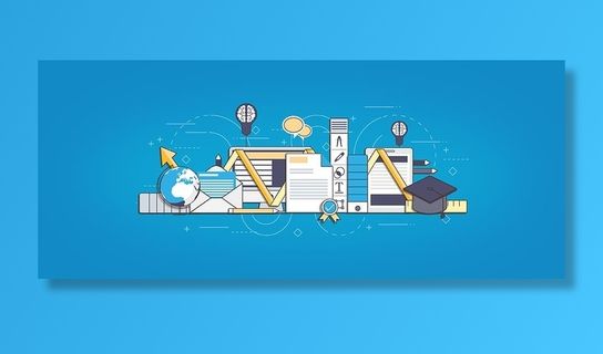 电子学习和在线学位概念-学习和知识-蓝色版