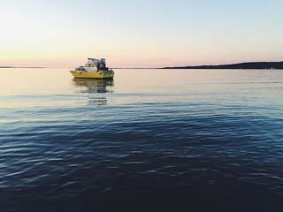 黄色，白色，船，平静，水，白天，游艇，身体