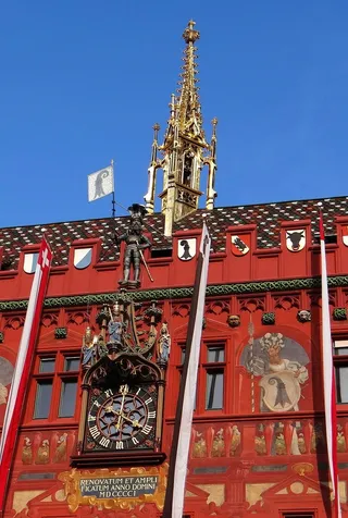 巴塞尔，瑞士，市政厅，住宅，红色，金色，建筑，建筑