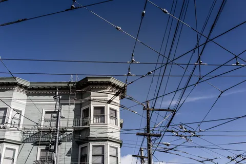 美国旧金山，街车，电力线，蓝色，天空，城市，城市