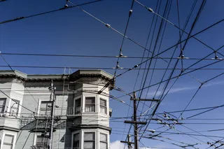 美国旧金山，街车，电力线，蓝色，天空，城市，城市