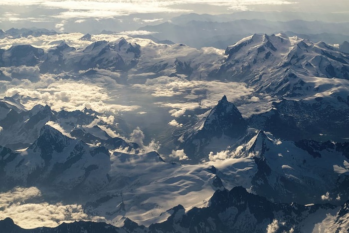 鸟瞰、全景摄影、雪山、自然、风景、山、云、天空