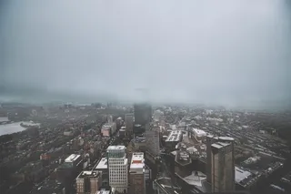 波士顿，美国，保诚大厦，雾，城市，雾，鸟瞰，高层