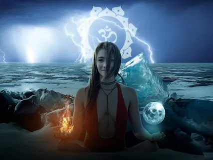 黑色，头发女人，火焰，雪，手，幻想，科幻，科幻