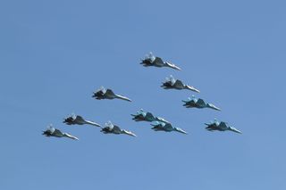 飞机，高级，特技飞行，团体，游行，莫斯科，俄罗斯，飞行员