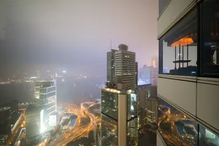 香港，上议院，夜间，港口，亚洲，灯光，薄雾，建筑物