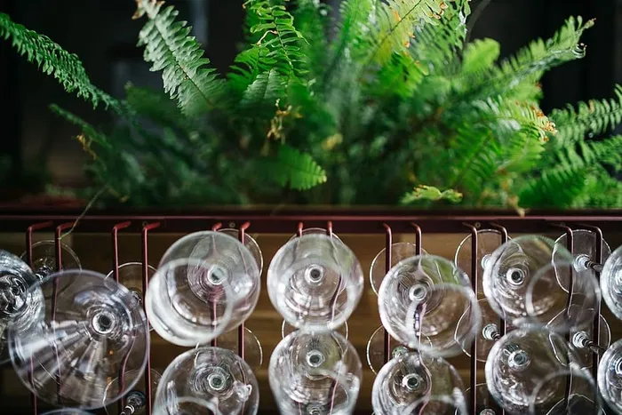 挂在支架上的一大串酒杯