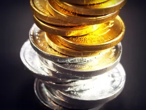 硬币，黄金，现金，孤立，塔，经济，利率，业务