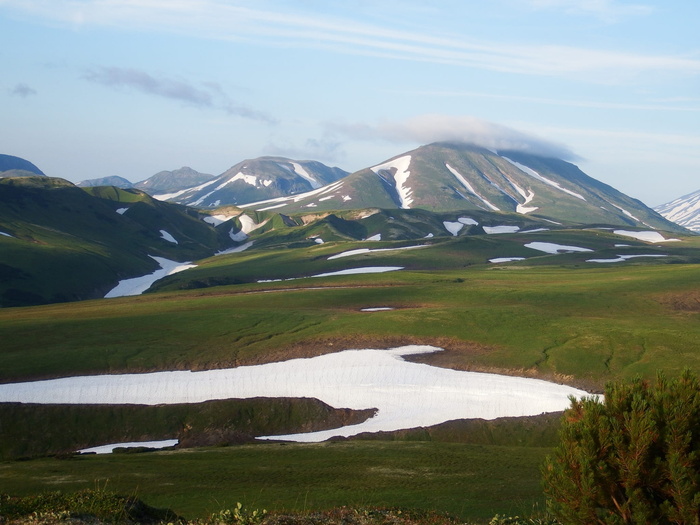堪察加半岛，高山高原，苔原，火山，雪，夏天，八月，山脉
