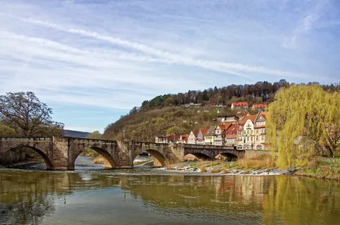 德国，汉诺威-穆登，历史中心，桁架，桥梁，韦拉，河流，水