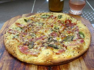 披萨，美食，比安卡披萨，火腿，斯派克，意大利，木火，木火披萨