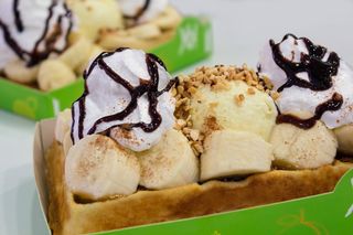 食物，香蕉华夫饼，健康，饮食，华夫饼，沙漠，早晨，美味