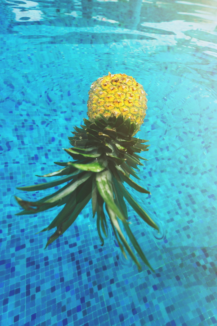 菠萝，身体，水，漂浮，漂浮，水果，墨西哥，水池
