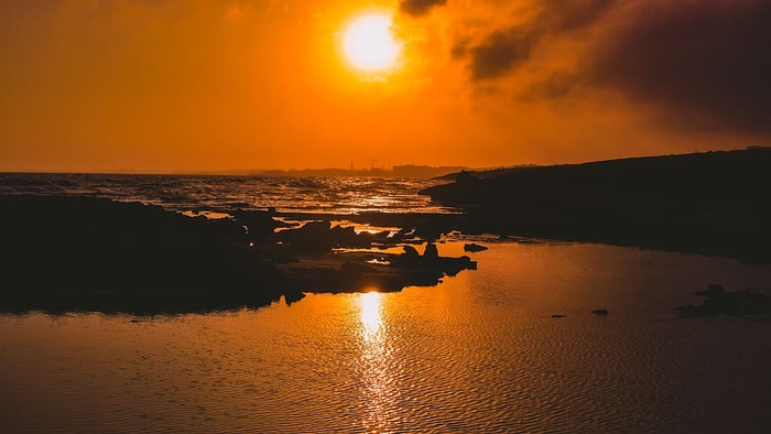 日落，浪漫，海滩，海，水，天空，自然，海岸