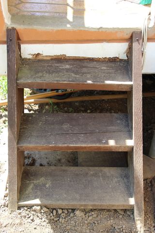 楼梯，花园，上升，逐渐，走出，露台，阳台，棕色