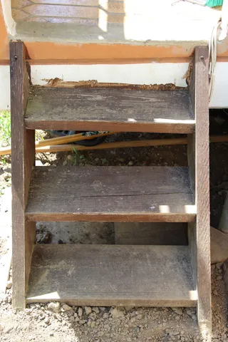 楼梯，花园，上升，逐渐，走出，露台，阳台，棕色