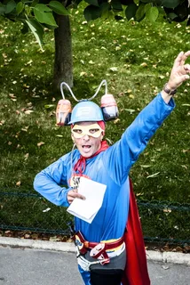 面具，面具，模仿，超人，姿势，一个人，手持，肖像