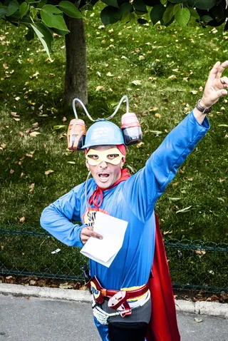 面具，面具，模仿，超人，姿势，一个人，手持，肖像