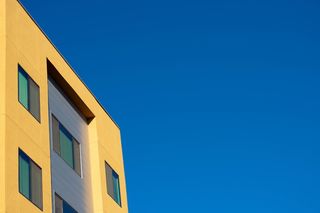 建筑，黄色，蓝色，建筑，对比，高清壁纸，壁纸，高清背景