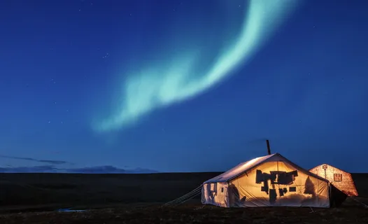 青色北极光风景，俄罗斯，北方，自然，旅程，卡拉海，北极光，夜晚
